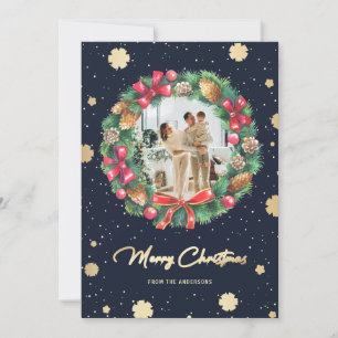 Cartes Pour Fêtes Annuelles Blue Gold Snowflakes Wath Photo