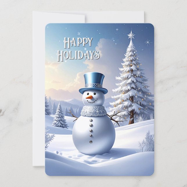 Cartes Pour Fêtes Annuelles Blue Hat Snowman Christmas Tree Holiday Card (Devant)