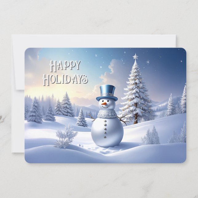 Cartes Pour Fêtes Annuelles Blue Hat Snowman Christmas Tree Holiday Card (Devant)