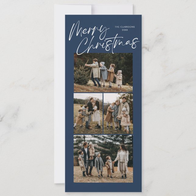 Cartes Pour Fêtes Annuelles Blue Joyeux Noël Calligraphie Cinq mince photo (Devant)