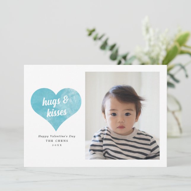 Cartes Pour Fêtes Annuelles Blue Love Heart Modern Valentine's Day Photo (Debout devant)