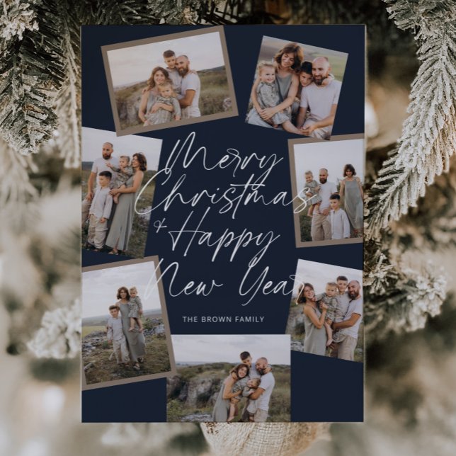 Cartes Pour Fêtes Annuelles Blue Modern Boho 8 Photo Collage Noël (Créateur téléchargé)
