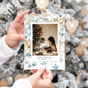 Cartes Pour Fêtes Annuelles Blue Ornamy Stars Photo Holiday Card