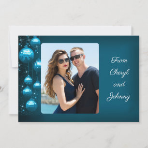 Cartes Pour Fêtes Annuelles Blue Ornamy vertical Photo message personnel