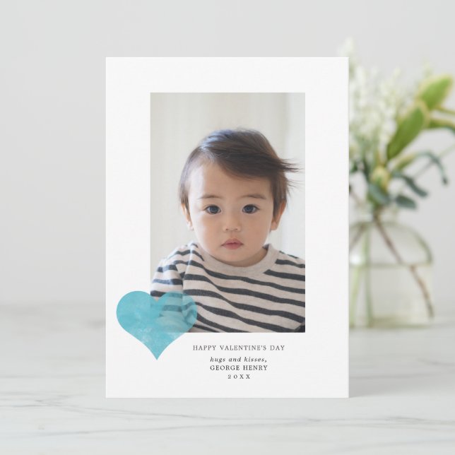Cartes Pour Fêtes Annuelles Blue Painterly Heart Modern Valentine's Day Photo (Debout devant)