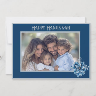 Cartes Pour Fêtes Annuelles Blue Poinsettia Photo Flat Holiday Card