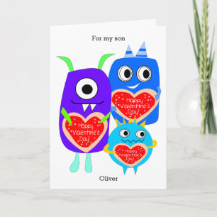 Cartes Pour Fêtes Annuelles Blue Purple Funny Monster Valentine's Day Grandson