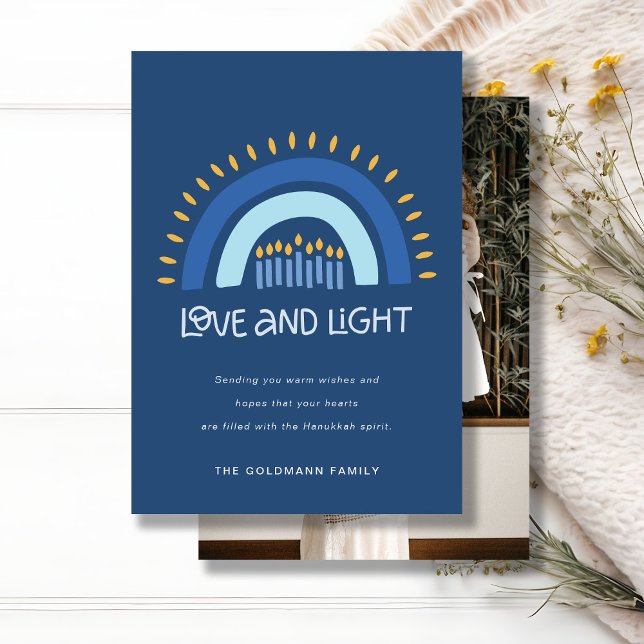 Cartes Pour Fêtes Annuelles Blue Rainbow Candles Love & Light Hanoukka Photo (Créateur téléchargé)