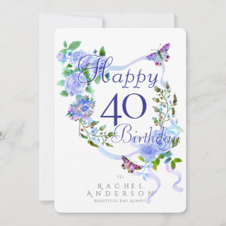 Cartes Pour Fêtes Annuelles Blue Rose Ribbon 40th Birthday