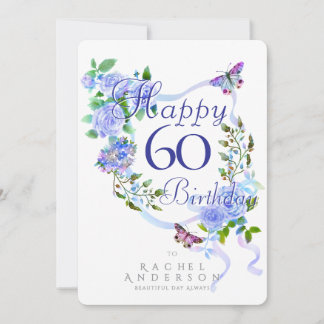 Cartes Pour Fêtes Annuelles Blue Rose Ribbon 60th Birthday
