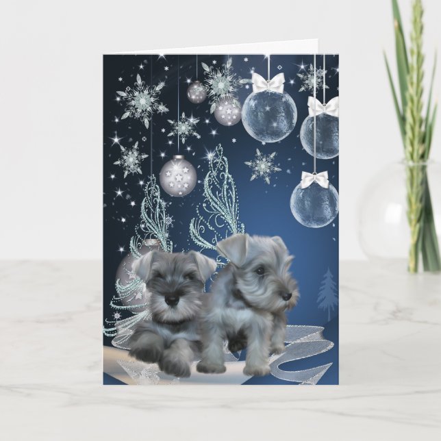 Cartes Pour Fêtes Annuelles Blue Schnauzer Puppies (Devant)