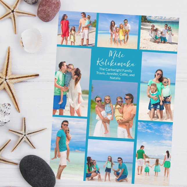 Cartes Pour Fêtes Annuelles Blue Seaside Family Photo Collage Beach Noël (Créateur téléchargé)