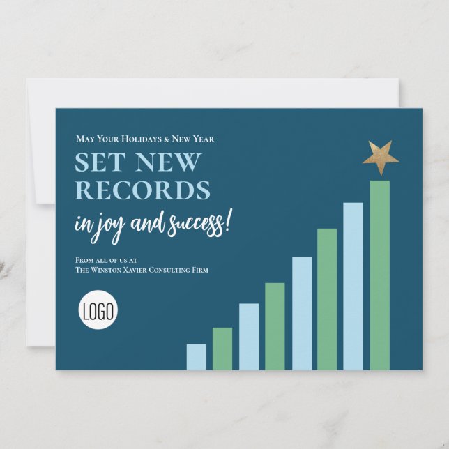 Cartes Pour Fêtes Annuelles Blue Set the Records Christmas Business logo (Devant)