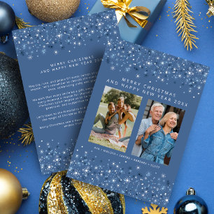 Cartes Pour Fêtes Annuelles Blue Shades Snowflakes Noël Style 2 Photos