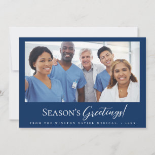 Cartes Pour Fêtes Annuelles Blue Simple Médicale staff Photo Salutation de la