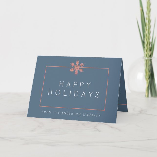 Cartes Pour Fêtes Annuelles Blue Snowflake moderne Entreprise en bois rustique (Devant)