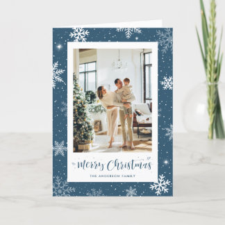 Cartes Pour Fêtes Annuelles Blue Snowflake Photo Joyeux Noël