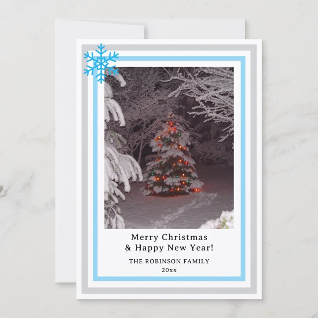 Cartes Pour Fêtes Annuelles Blue Snowflakes Christmas Tree Lights INSERT PHOTO (Devant)