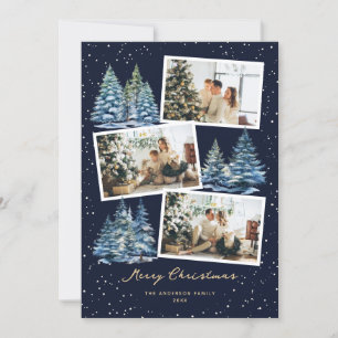 Cartes Pour Fêtes Annuelles Blue Snowy Forest Photo Merry Christmas Card