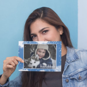 Cartes Pour Fêtes Annuelles Blue Watercolor Snowflakes Hanoukka Holiday Photo