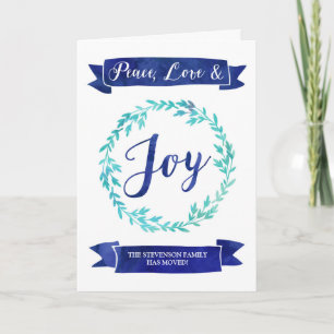 Cartes Pour Fêtes Annuelles Blue Watercolor Ware Christmas Nouvelle adresse
