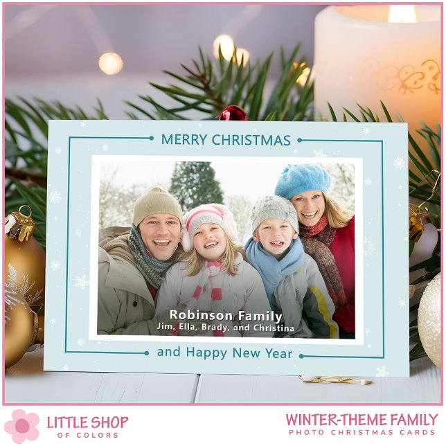 Cartes Pour Fêtes Annuelles Blue White Snowflakes Winter Custom Photo (Créateur téléchargé)