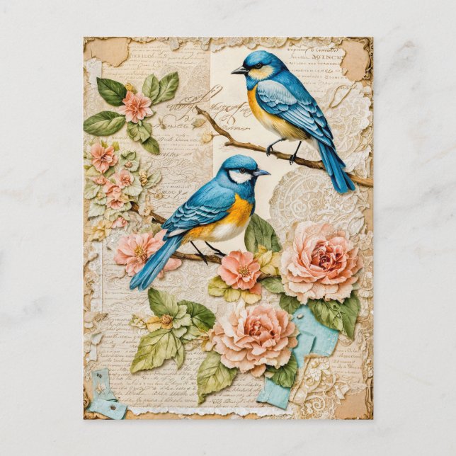 Cartes Pour Fêtes Annuelles Bluebirds aux Roses (Devant)
