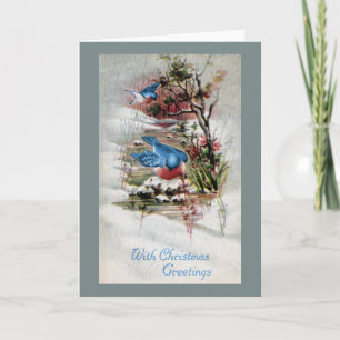 Cartes Pour Fêtes Annuelles Bluebirds en hiver Vintage Noël