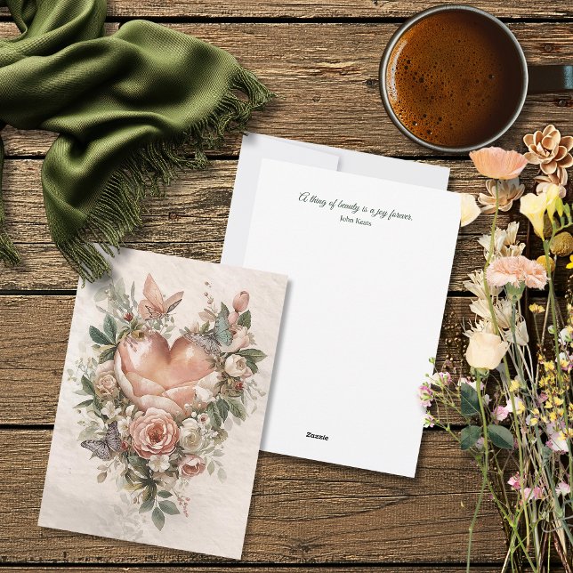 Cartes Pour Fêtes Annuelles Blush Floral Heart Butterflies and Soft Botanicals (Créateur téléchargé)