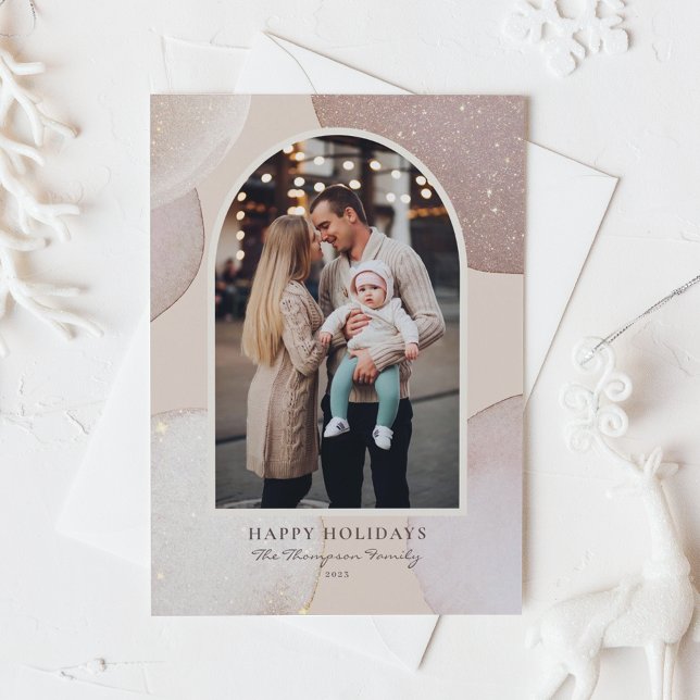 Cartes Pour Fêtes Annuelles Blush Modern Shimmerge Formes Vacances Photo (Créateur téléchargé)