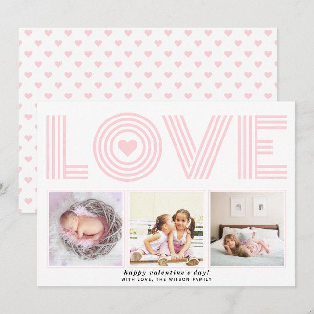 Cartes Pour Fêtes Annuelles Blush moderne AMOUR Valentines Jour photo coeur Ho (Devant / Derrière)