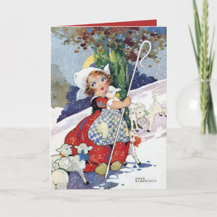 Cartes Pour Fêtes Annuelles Bo Peep et Sheep enneigés par Agnes Richardson