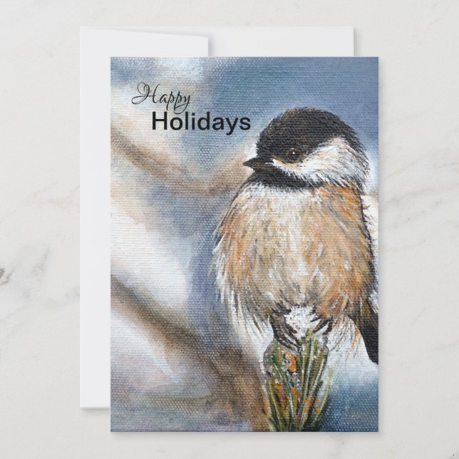 Cartes Pour Fêtes Annuelles Boeuf Chickadee D'Hiver Doux Sur Pin (Devant)