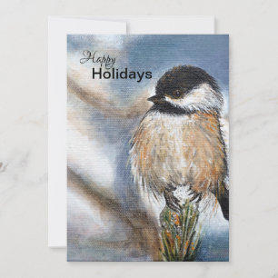 Cartes Pour Fêtes Annuelles Boeuf Chickadee D'Hiver Doux Sur Pin