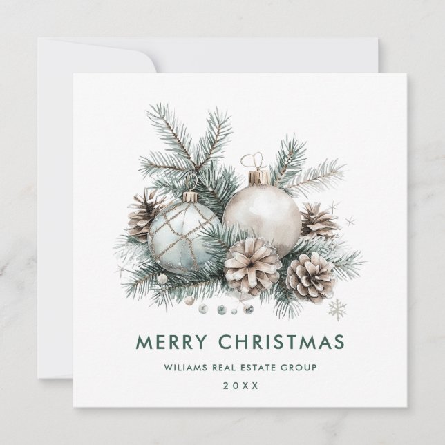 Cartes Pour Fêtes Annuelles Bohème Sage Vert ornement de Noël Entreprise (Devant)