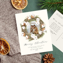 Boho Aquarelle Noël Coton Wreath One Photo