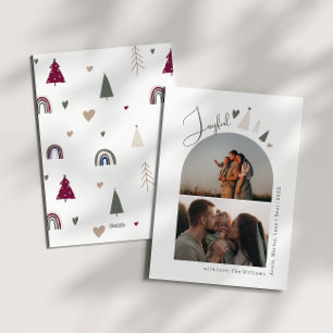 Cartes Pour Fêtes Annuelles Boho Arc-en-ciel et Arc-coeur Vert Joyful Deux pho