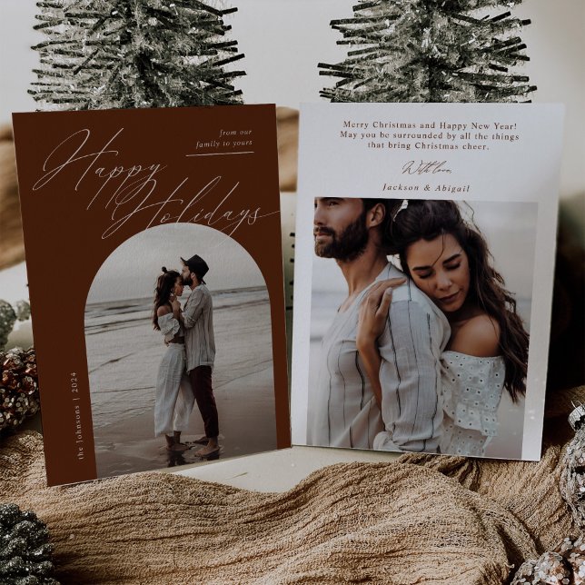 Cartes Pour Fêtes Annuelles Boho Arch Scripts photo Typographie Noël (Créateur téléchargé)