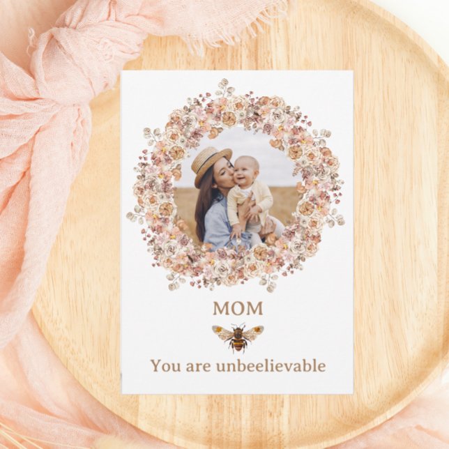 Cartes Pour Fêtes Annuelles Boho Bee Aquarelle Florale Custom Mothers Day (Créateur téléchargé)