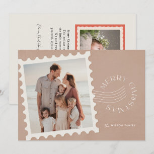 Cartes Pour Fêtes Annuelles Boho Beige Timbre 2 Photo Noël