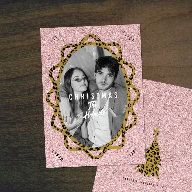 Cartes Pour Fêtes Annuelles Boho Cheetah & Parties scintillant Rose Oval Photo (Créateur téléchargé)