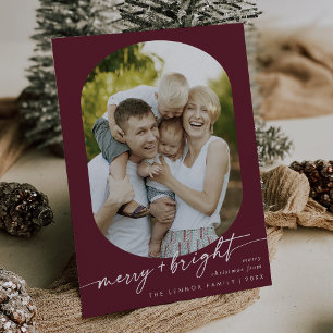 Cartes Pour Fêtes Annuelles Boho Chic Bourgogne Joyeux Bright Photo Noël