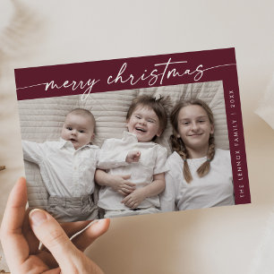 Cartes Pour Fêtes Annuelles Boho Chic Bourgogne Photo Amusant Famille Noël