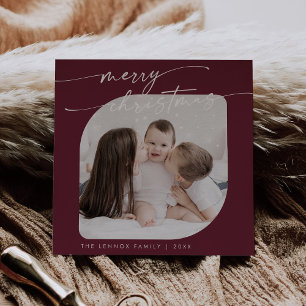 Cartes Pour Fêtes Annuelles Boho Chic Bourgogne Photo Joli Noël de famille