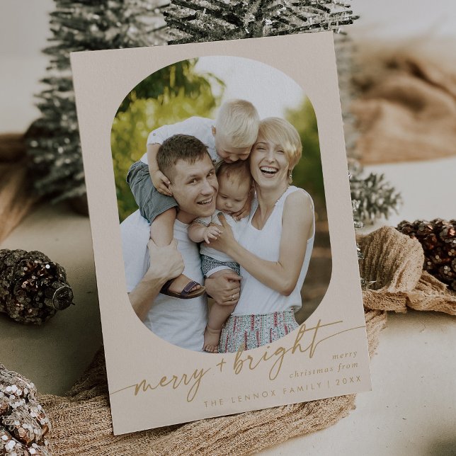 Cartes Pour Fêtes Annuelles Boho Chic Cream Gold Joyeux Bright Photo Noël (Créateur téléchargé)