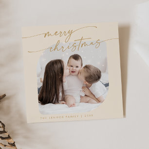 Cartes Pour Fêtes Annuelles Boho Chic Cream Gold Photo Jolie Famille Noël