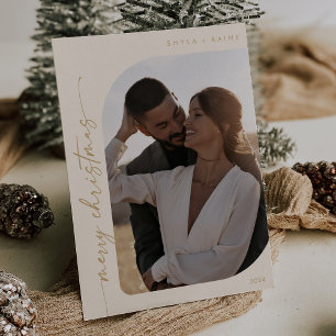 Cartes Pour Fêtes Annuelles Boho Chic Cream Gold Photo Simple Joyeux Noël