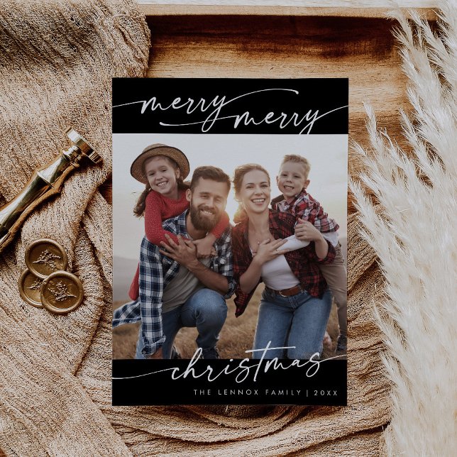 Cartes Pour Fêtes Annuelles Boho Chic Dark Black Family Photo Mignonne Noël (Créateur téléchargé)