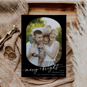 Cartes Pour Fêtes Annuelles Boho Chic Dark Black Merry Bright Photo Noël