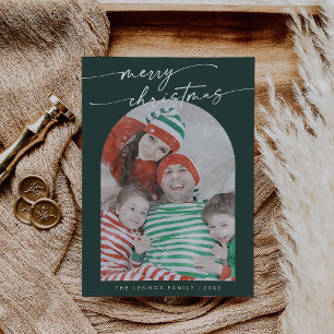 Cartes Pour Fêtes Annuelles Boho Chic Dark Green Fun Famille Photo Noël